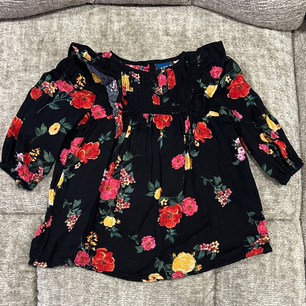 Old Navy Black Long Sleeve Dress with Floral Print